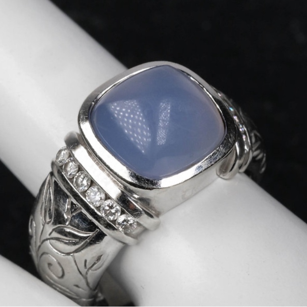 Pre-Owned SEIDENGANG 18K White Gold Chalcedony & Diamond Ring Sz 4.5